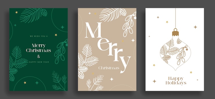 Vector kerstkaart vector poster set ontwerp vrolijk kerstfeest en gelukkige feestdagen groeten tekst