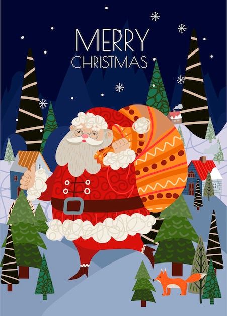 Kerstkaarten met eenvoudige schattige illustraties van de kerstman en vakantiedecor.