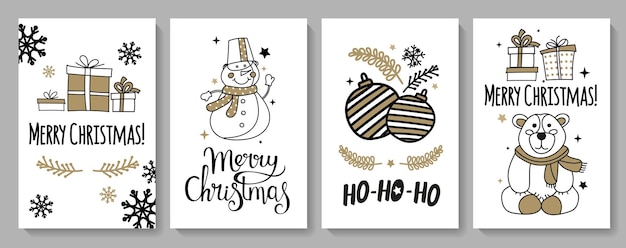 Kerstkaarten met karakters In een moderne stijlzwarte en gouden kleur kaarten stickers stickers prints