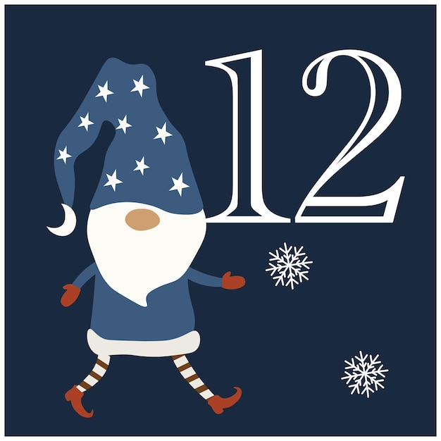 Kerstkabouters adventskalender, vectorillustratie kerstavond creatieve winterset met getallen