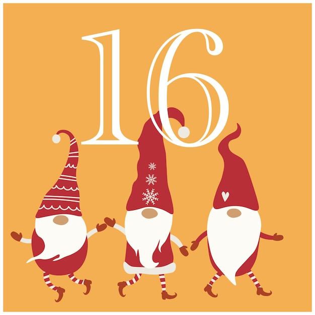 Kerstkabouters adventskalender, vectorillustratie kerstavond creatieve winterset met getallen