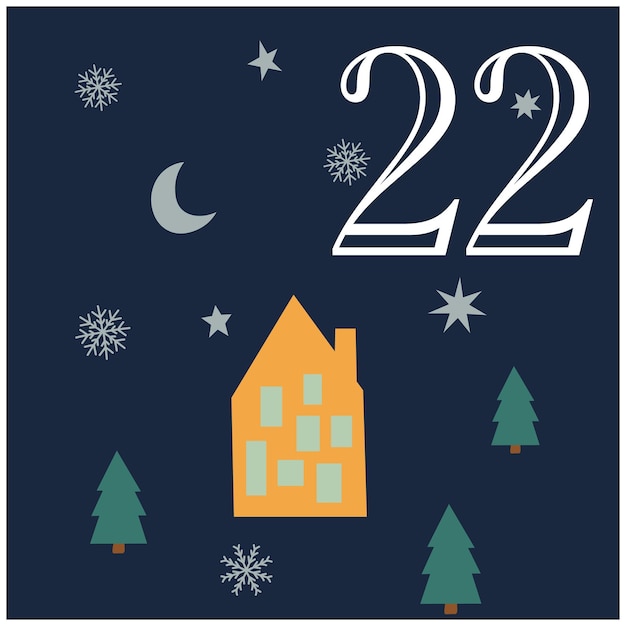 Kerstkabouters adventskalender, vectorillustratie kerstavond creatieve winterset met getallen