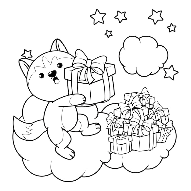 Kerstkleurboek met schattige husky20