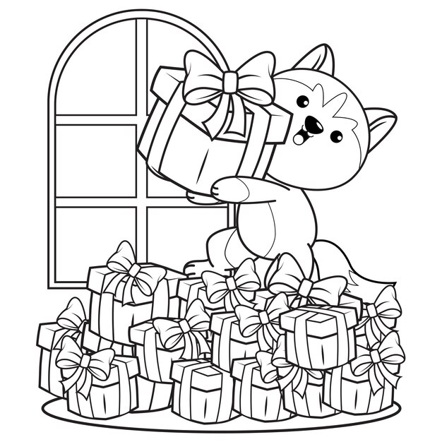 Kerstkleurboek met schattige husky25
