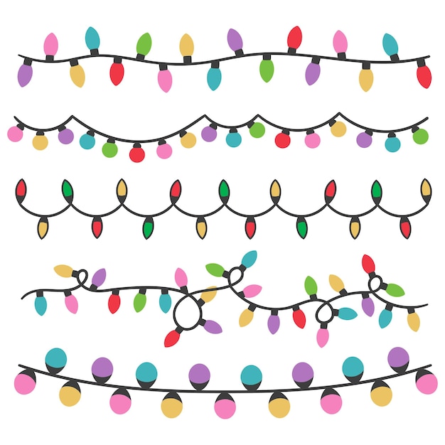 Kerstkrans lichten in platte stijl Kleurige ballen en glitter hangende kransen Vector