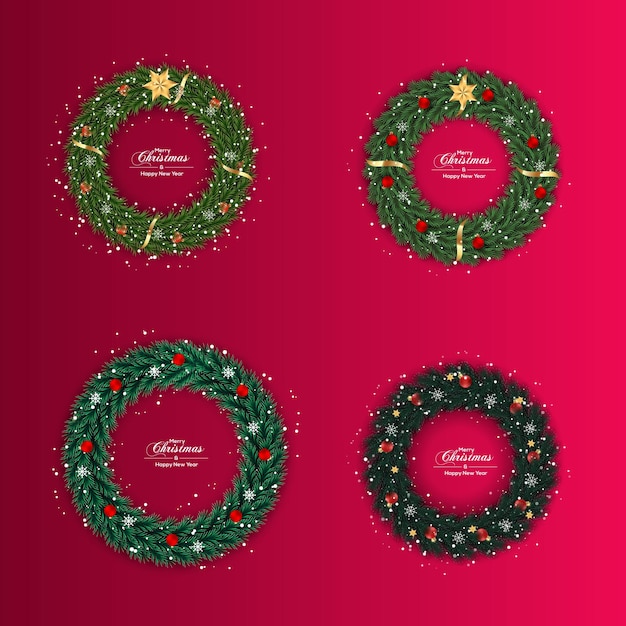 Kerstkrans set decoratie met groene kleur dennentak en roze bal roze lint