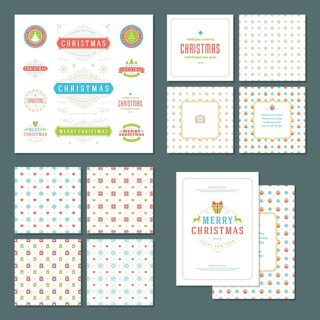 Kerstlabels en badges vectorontwerpelementen set en groetekaartjes sjablonen