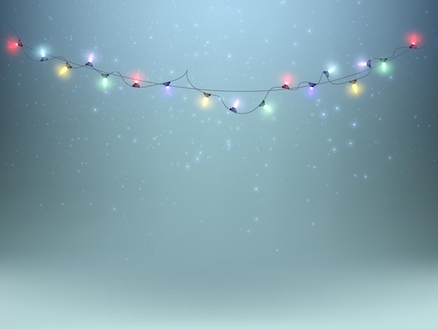 Kerstlichten. Kleurrijke gloeiende slingers. Heldere flikkerende gloeilampen op draden. vector png