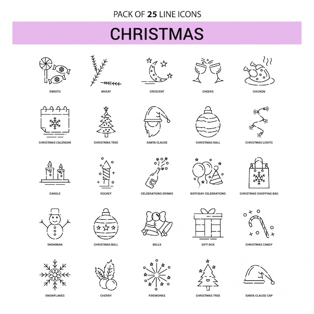 Kerstlijn Icon Set - 25 Gestippelde overzichtsstijl