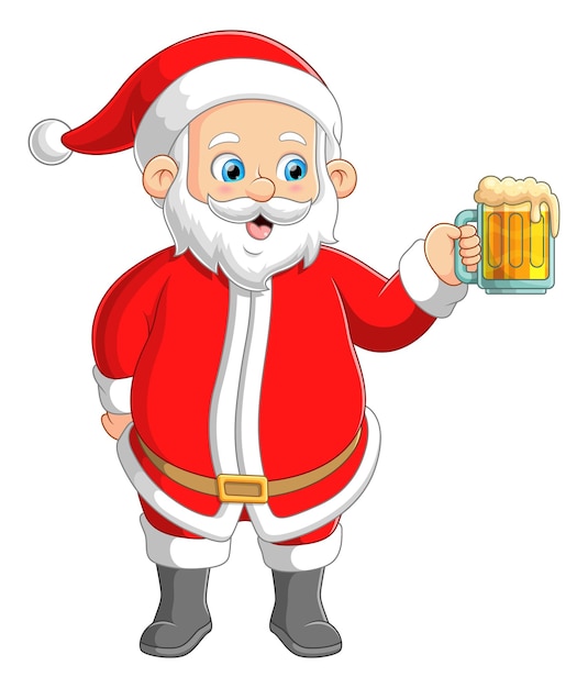 Kerstman die bier drinkt en lacht