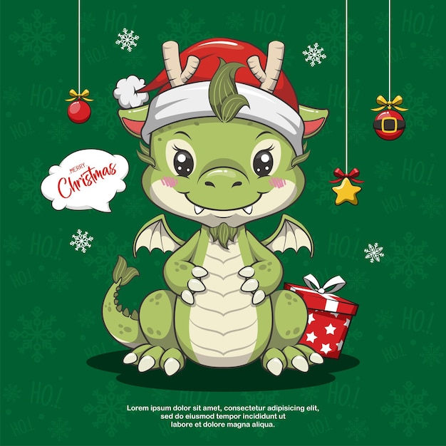 Vector kerstman draak op groene achtergrond leuke cartoon illustratie