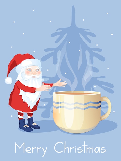 Kerstman en een kop thee Kerstkaart Vector