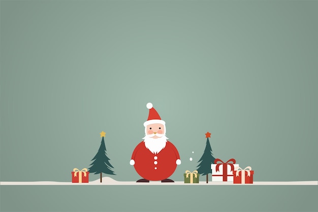 Vector kerstman en kerstboom met cadeau dozen vector illustratie in platte stijl