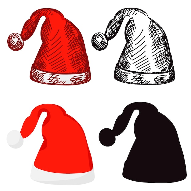 Kerstman hoed schets silhouet
