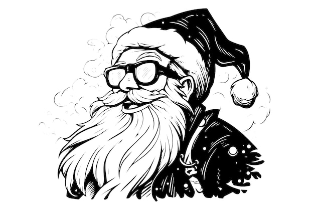 Kerstman hoofd in een hoed schets hand getekend in gravure stijl vectorillustratie