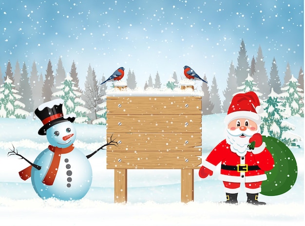 Kerstman met cadeauzakje en sneeuwpop