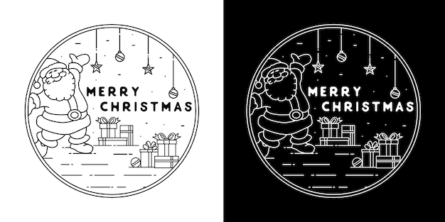 Kerstman Met Gift Kerst Monoline Badge Design