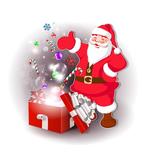 Kerstman met rode geschenkdoos witte strik geïsoleerde ontwerpcomponent