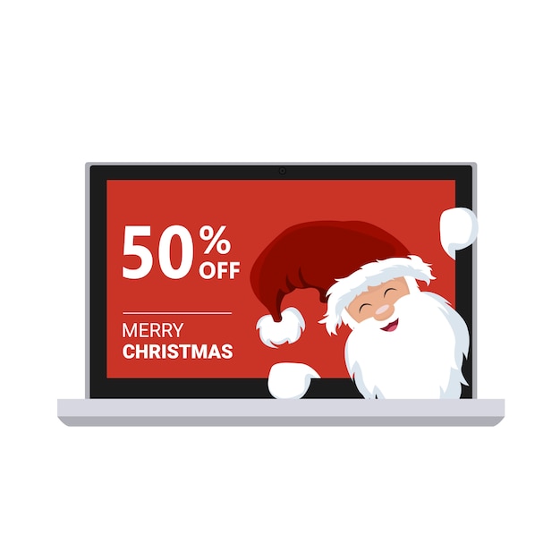 Kerstman op laptop met promotiekorting