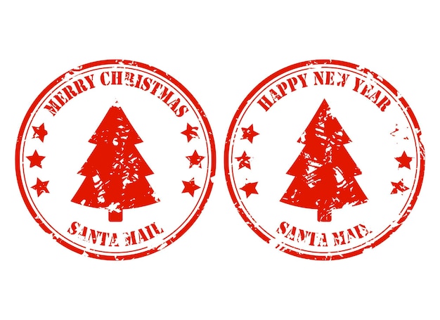 Vector kerstman post post rubber stempel met kerstboom