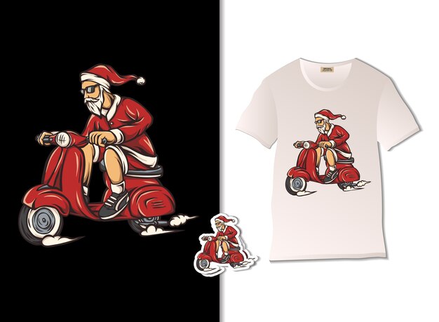 Kerstman rijden scooter illustratie