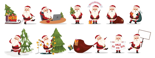 Kerstman set illustraties met verschillende karakter poses. Stickers, Nieuwjaar en Kerstmis