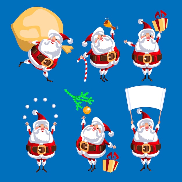 Vector kerstmannen instellen voor kerstmis. vector illustratie. geïsoleerd op blauwe achtergrond