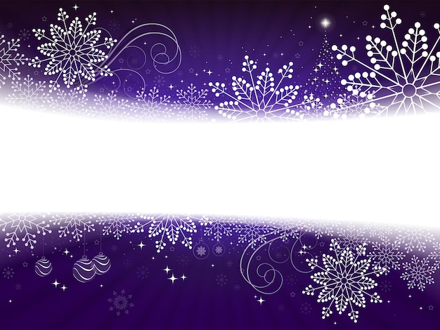Kerstmis blauwe achtergrond met een silhouet van ballen, sparren en een set sneeuwvlokken
