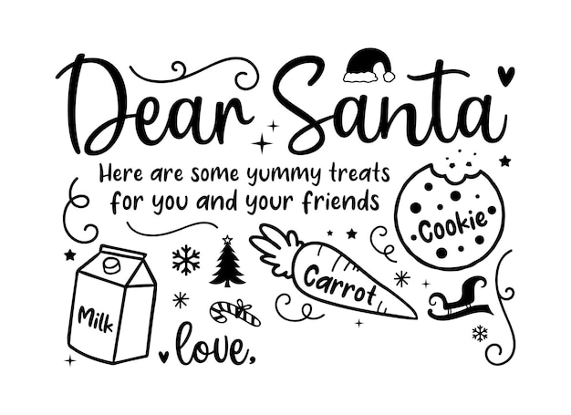 Kerstmis Dear Santa Tray Plate Cookies belettering citaten gezegden kalligrafie wenskaart vector