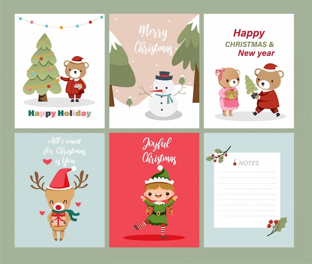 Kerstmis en gelukkig Nieuwjaar briefkaart collectie set