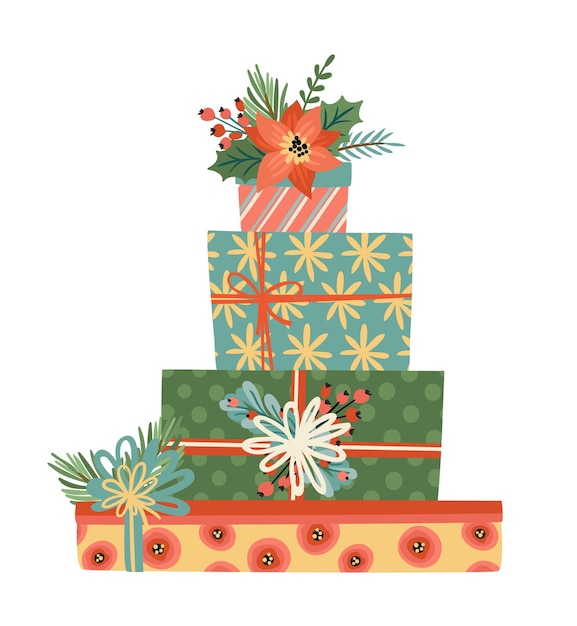 Kerstmis en Gelukkig Nieuwjaar geschenkdozen Geïsoleerde illustratie Vector design