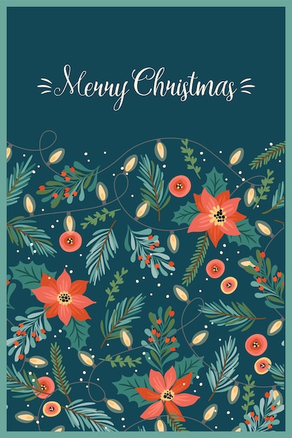 Kerstmis en gelukkig nieuwjaar illustratie met bloemstuk nieuwjaar symbolen vector design