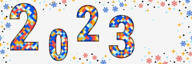 Kerstmis en nieuwjaar 2023 horizontale vector banner sjabloon