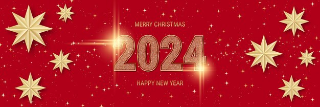 Kerstmis en Nieuwjaar 2024 luxe vectorachtergrond met sterren en sneeuwvlokken