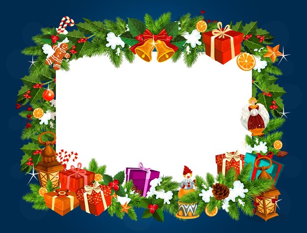 Kerstmis en Nieuwjaar geschenken frame vector