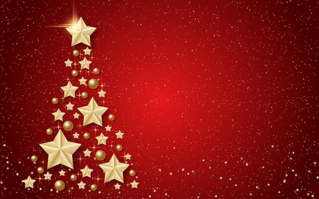 Vector kerstmis en nieuwjaar rode luxe vector achtergrond met gouden sterren en winter decor