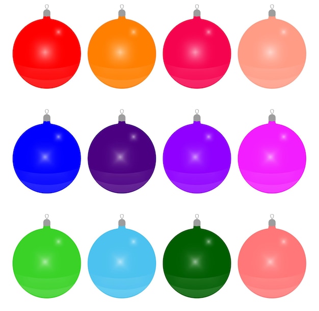 Vector kerstmis en nieuwjaar speelgoed op kerstboom. set van ballen. geïsoleerd op witte achtergrond