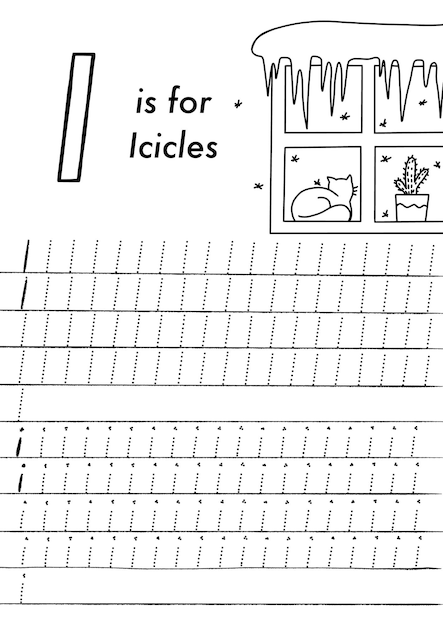 Kerstmis en Nieuwjaar voorschoolse ABC-tracering werkblad. Eenvoudig educatief afdrukbaar spel met kleurafbeeldingen en letters. Kinderen spelen en leren pagina's. vector illustratie