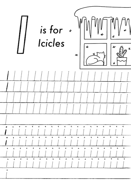 Kerstmis en Nieuwjaar voorschoolse ABC tracing werkblad. Eenvoudig educatief afdrukbaar spel met kleurafbeeldingen en letters. Kinderen spelen en leren pagina's. vector illustratie