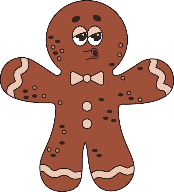 Vector kerstmis gemberbrood man retro cartoon personage