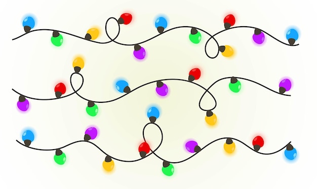 Kerstmis gloeiende lichten op een witte achtergrond. Lagen kerst kleurrijke bollen voor Kerstmis