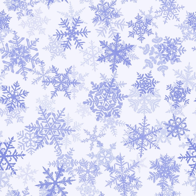 Kerstmis naadloos patroon met complexe grote en kleine sneeuwvlokken, blauw op witte achtergrond