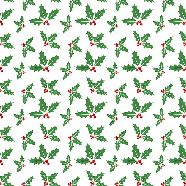 Kerstmis naadloos patroon met de bladeren van de hulstbes. Vector illustratie. Abstracte leuke achtergrond