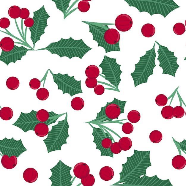 Kerstmis naadloos patroon met rode bessen en bladeren vectorillustratie