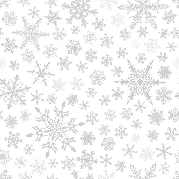 Kerstmis naadloos patroon van sneeuwvlokken, grijs op witte achtergrond.