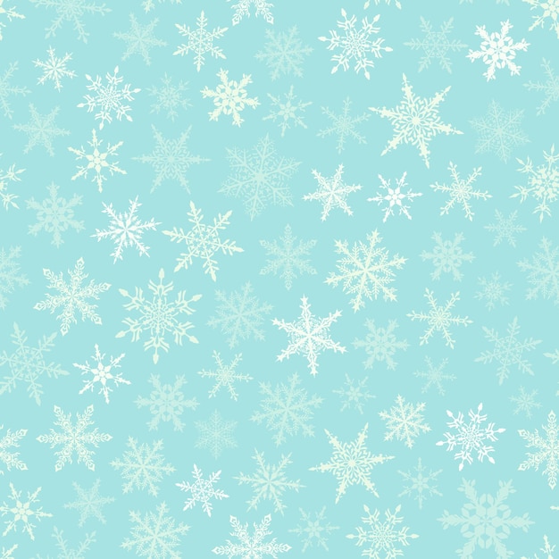 Kerstmis naadloos patroon van sneeuwvlokken, wit op lichtblauwe achtergrond.