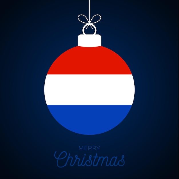Kerstmis Nieuwjaar bal met nederlandse vlag. Wenskaart vectorillustratie. Merry Christmas Ball met vlag geïsoleerd op een witte achtergrond