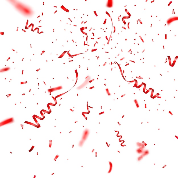 Vector kerstmis valentijnsdag rode confetti met lint op transparante achtergrond vallende glanzende confetti