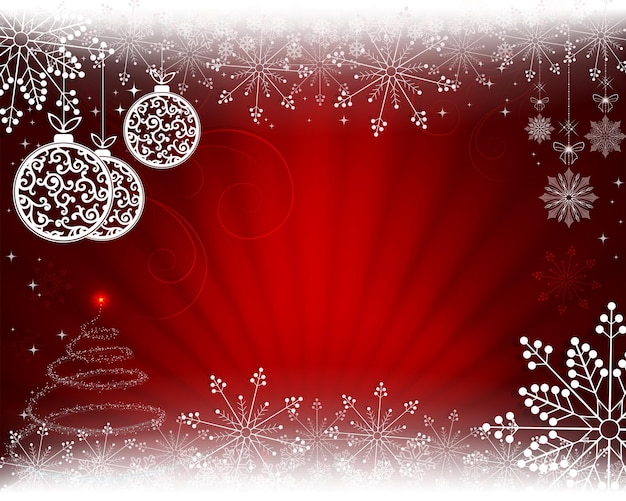 Kerstmisachtergrond in rood met stralen van lichtballen in retro stijl