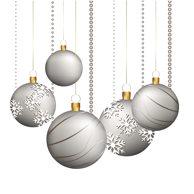 Kerstmisballen die over witte vectorillustratie worden geïsoleerd als achtergrond